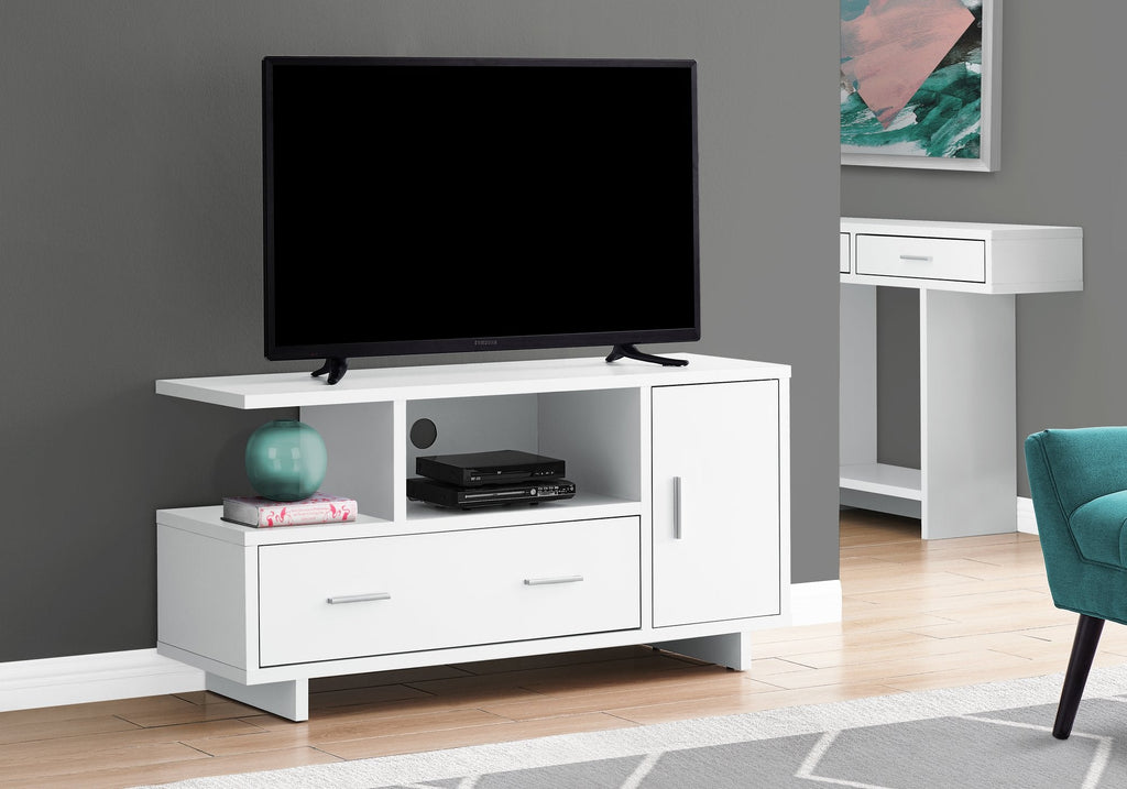 Monarch Specialties I 2800 Tv Stand, 48 Inch, Console, Media Entertainment Center, Storage Cabinet, Drawers, Living Room, Bedroom, Laminate, White, Contemporary, Modern - - Mounts For Less