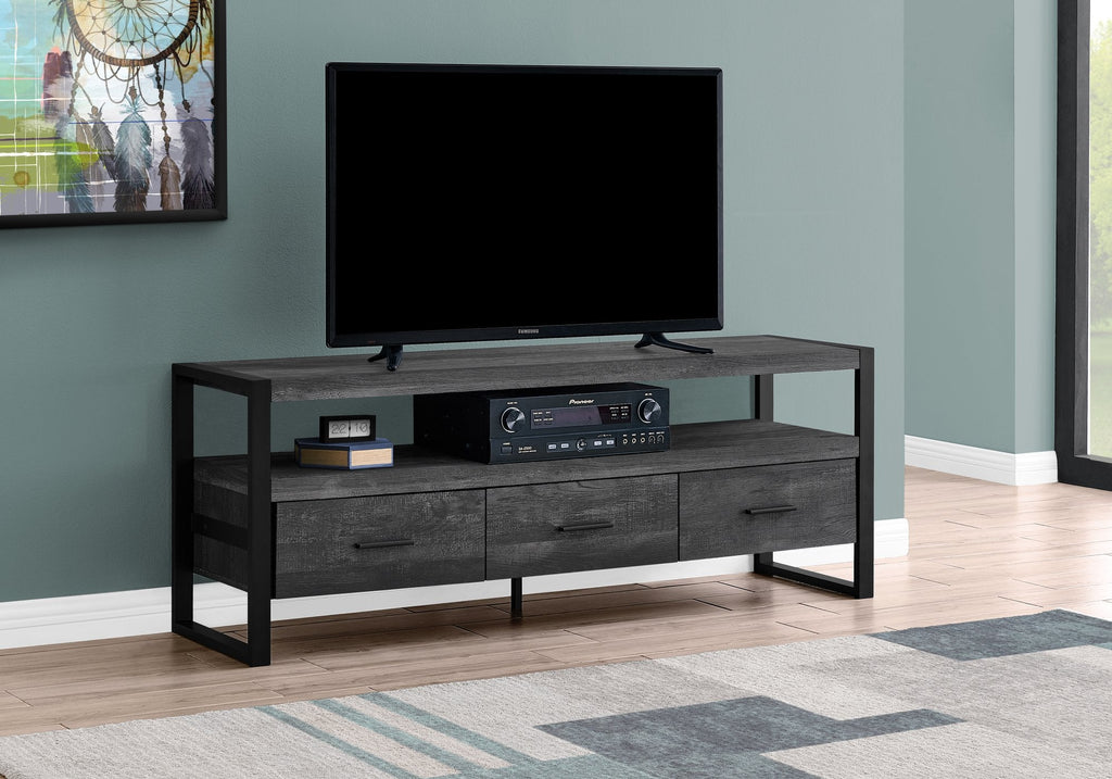 Monarch Specialties I 2823 Tv Stand, 60 Inch, Console, Media Entertainment Center, Storage Drawers, Living Room, Bedroom, Metal, Laminate, Black, Contemporary, Modern - - Mounts For Less