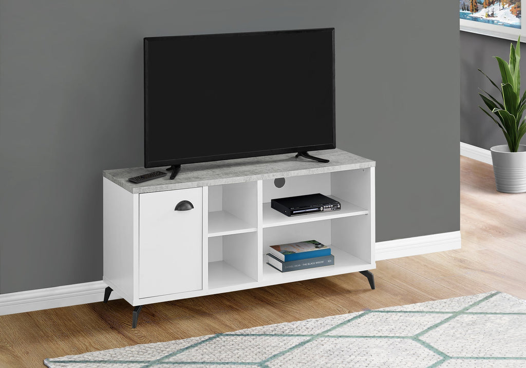 Monarch Specialties I 2840 Tv Stand, 48 Inch, Console, Media Entertainment Center, Storage Cabinet, Living Room, Bedroom, Laminate, Metal, Grey, White, Contemporary, Modern - - Mounts For Less
