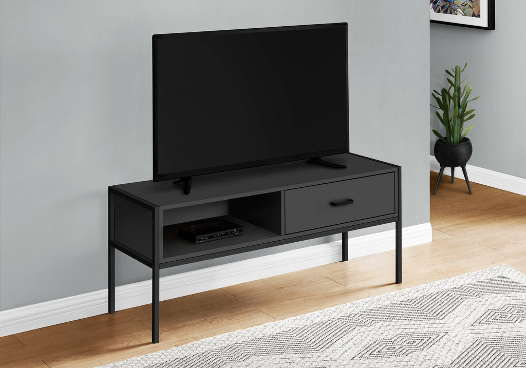 Monarch Specialties I 2874 Tv Stand, 48 Inch, Console, Media Entertainment Center, Storage Drawer, Living Room, Bedroom, Laminate, Metal, Black, Contemporary, Modern - - Mounts For Less