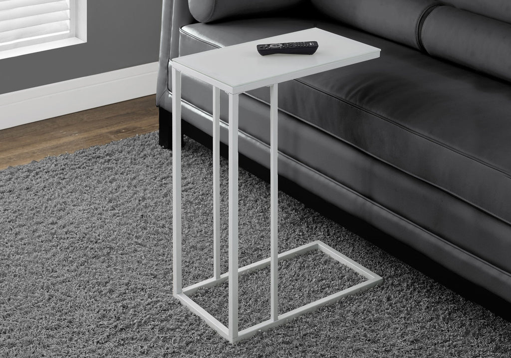 Monarch Specialties I 3037 Accent Table, C-shaped, End, Side, Snack, Living Room, Bedroom, Metal, Tempered Glass, White, Contemporary, Modern - - Mounts For Less