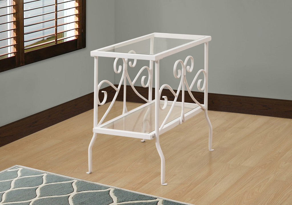 Monarch Specialties I 3105 Accent Table, Side, End, Nightstand, Lamp, Living Room, Bedroom, Metal, Tempered Glass, White, Clear, Traditional - - Mounts For Less