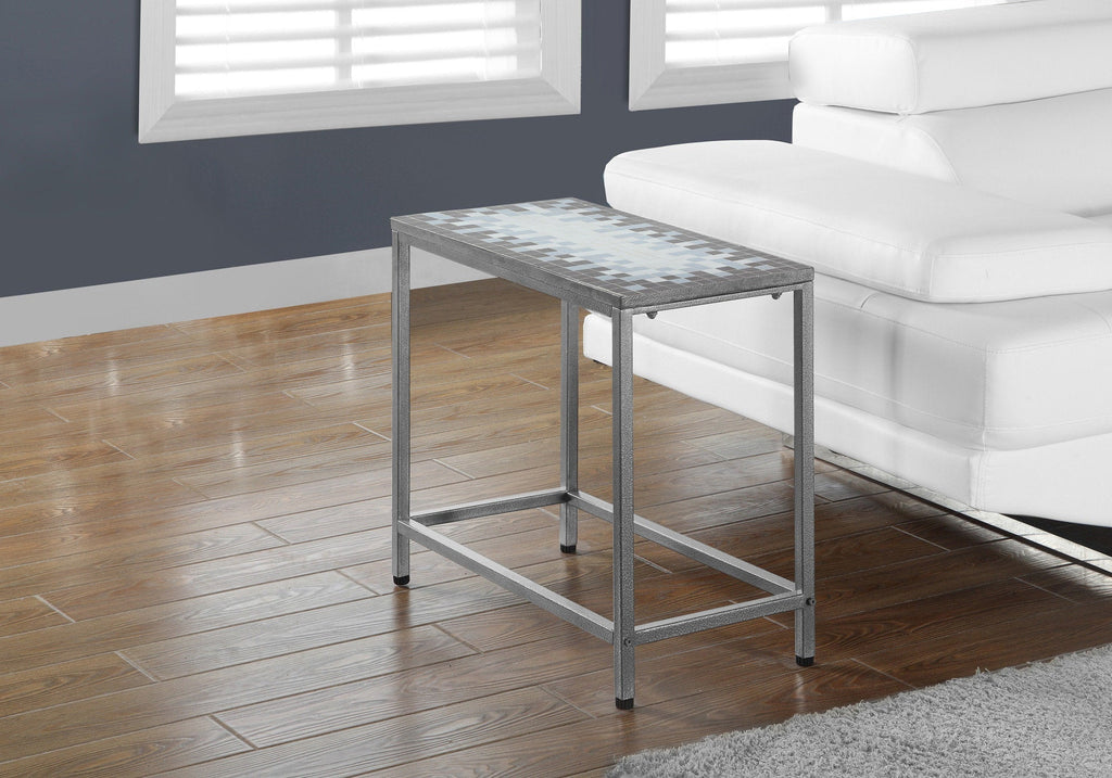 Monarch Specialties I 3143 Accent Table, Side, End, Nightstand, Lamp, Living Room, Bedroom, Metal, Tile, Blue, Grey, Transitional - - Mounts For Less