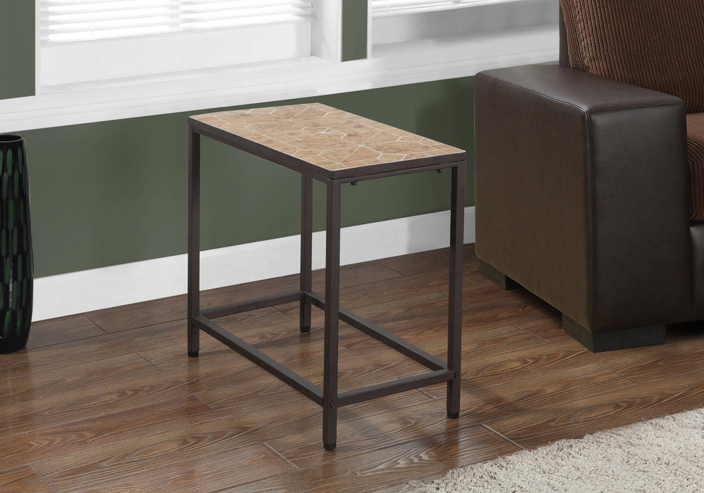 Monarch Specialties I 3163 Accent Table, Side, End, Nightstand, Lamp, Living Room, Bedroom, Metal, Tile, Brown, Transitional - - Mounts For Less