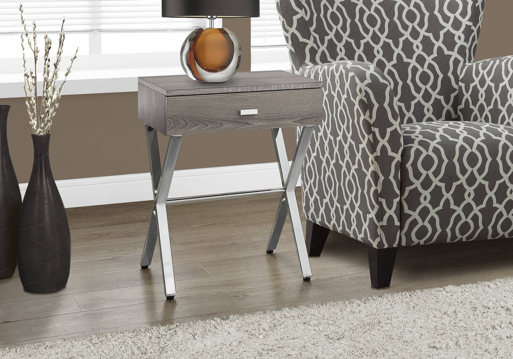 Monarch Specialties I 3263 Accent Table, Side, End, Nightstand, Lamp, Storage Drawer, Living Room, Bedroom, Metal, Laminate, Brown, Chrome, Contemporary, Modern - - Mounts For Less