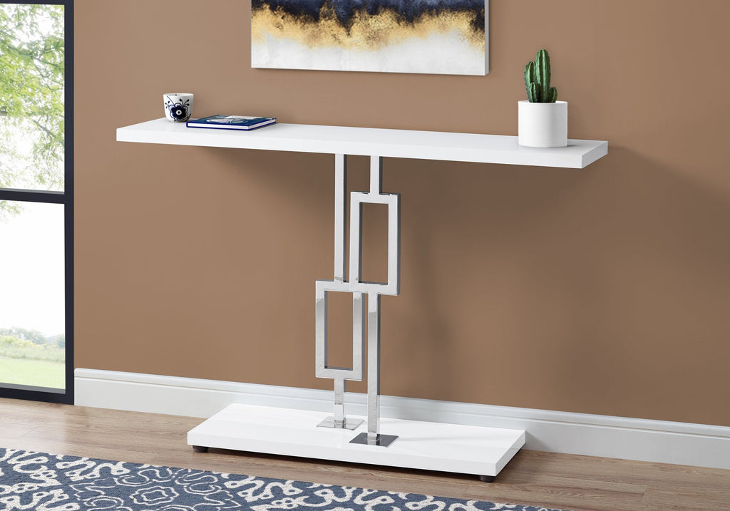 Monarch Specialties I 3266 Accent Table, Console, Entryway, Narrow, Sofa, Living Room, Bedroom, Metal, Laminate, Glossy White, Chrome, Contemporary, Modern - - Mounts For Less