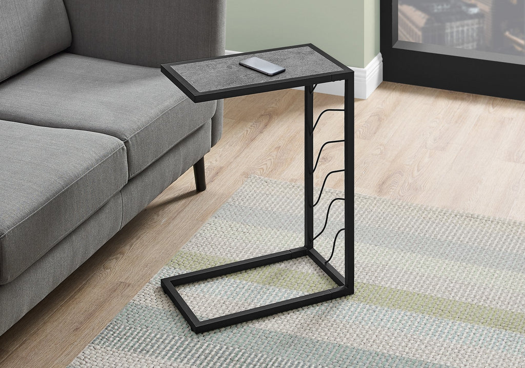 Monarch Specialties I 3301 Accent Table, C-shaped, End, Side, Snack, Living Room, Bedroom, Metal, Laminate, Grey, Black, Contemporary, Modern - - Mounts For Less