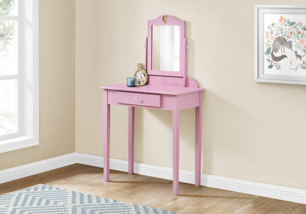 Monarch Specialties I 3328 Vanity, Desk, Makeup Table, Organizer, Dressing Table, Bedroom, Wood, Laminate, Pink, Contemporary, Modern - - Mounts For Less
