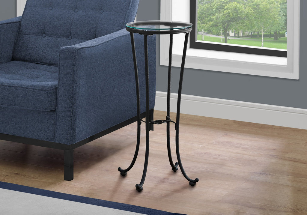 Monarch Specialties I 3332 Accent Table, Side, End, Plant Stand, Round, Living Room, Bedroom, Metal, Tempered Glass, Black, Clear, Contemporary, Modern - - Mounts For Less