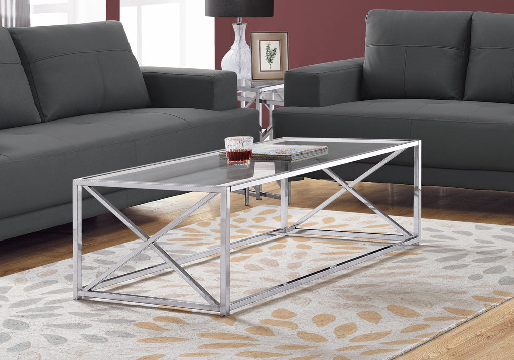 Monarch Specialties I 3440 Coffee Table, Accent, Cocktail, Rectangular, Living Room, 44"l, Metal, Tempered Glass, Chrome, Clear, Contemporary, Modern - - Mounts For Less