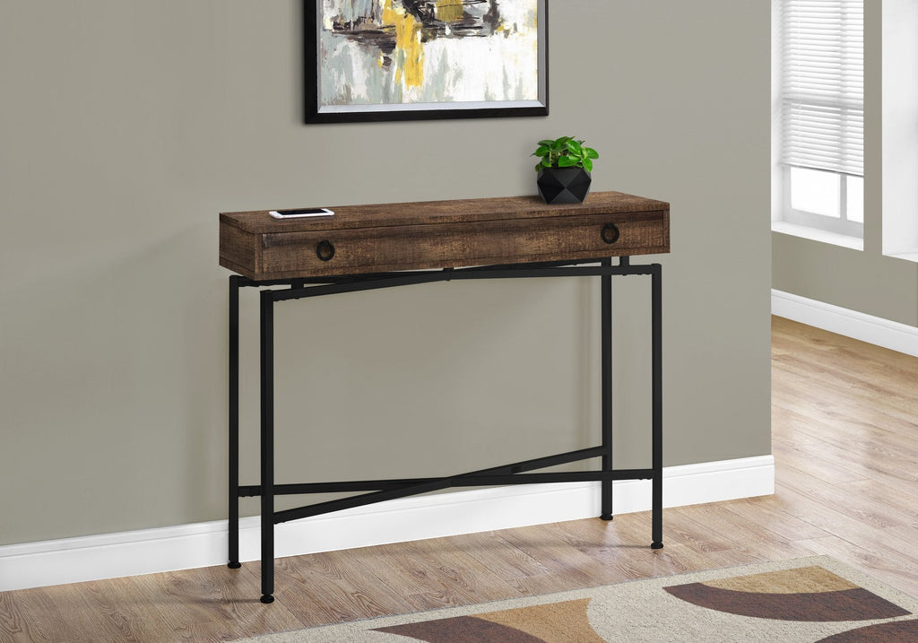 Monarch Specialties I 3453 Accent Table, Console, Entryway, Narrow, Sofa, Storage Drawer, Living Room, Bedroom, Metal, Laminate, Brown, Black, Contemporary, Modern - - Mounts For Less