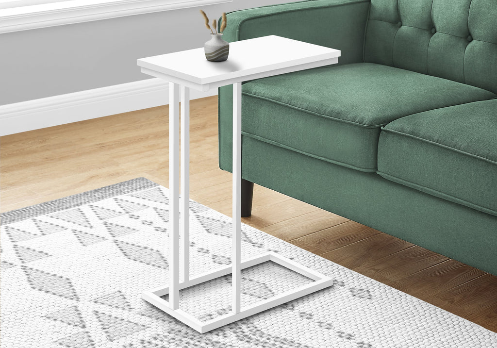 Monarch Specialties I 3468 Accent Table, C-shaped, End, Side, Snack, Living Room, Bedroom, Metal, Laminate, White, Contemporary, Modern - - Mounts For Less