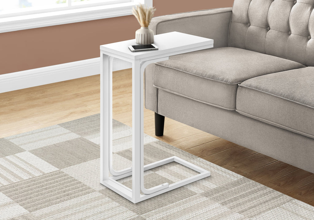 Monarch Specialties I 3478 Accent Table, C-shaped, End, Side, Snack, Living Room, Bedroom, Metal, Laminate, White, Contemporary, Modern - - Mounts For Less