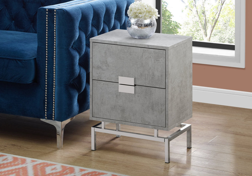 Monarch Specialties I 3491 Accent Table, Side, End, Nightstand, Lamp, Storage Drawer, Living Room, Bedroom, Metal, Laminate, Grey, Chrome, Contemporary, Modern - - Mounts For Less
