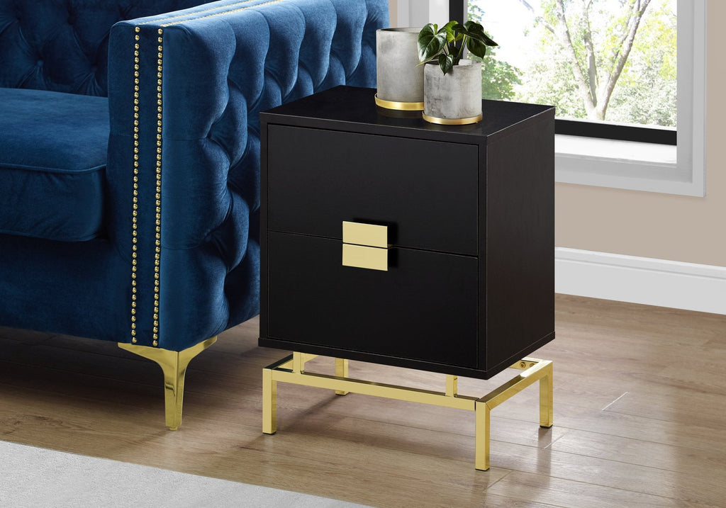 Monarch Specialties I 3496 Accent Table, Side, End, Nightstand, Lamp, Storage Drawer, Living Room, Bedroom, Metal, Laminate, Brown, Gold, Contemporary, Modern - - Mounts For Less