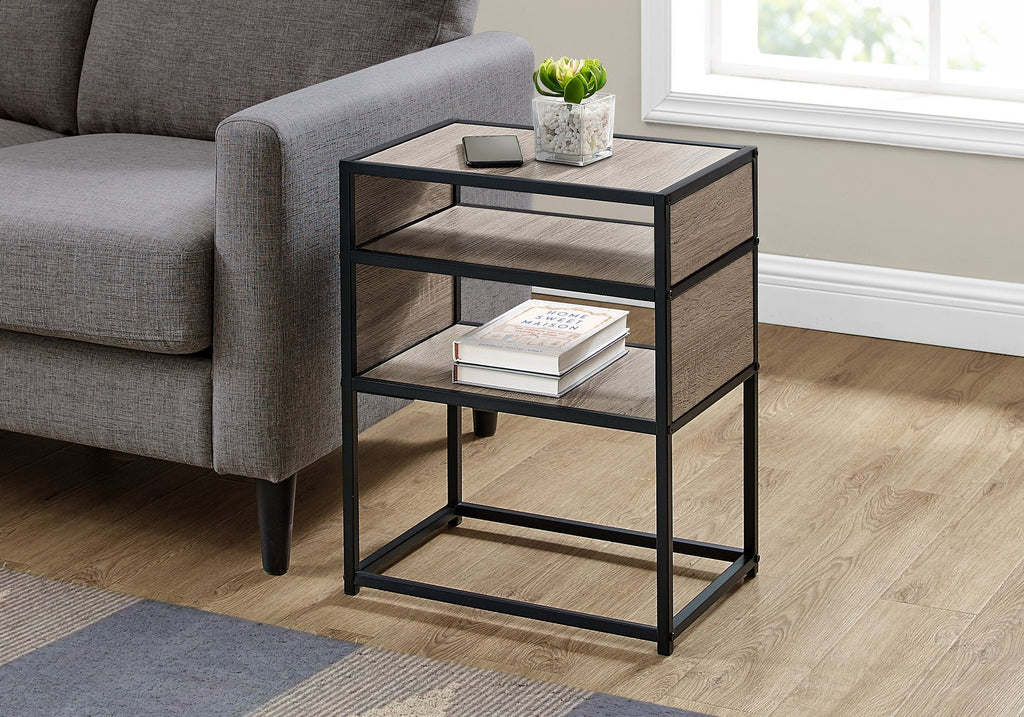 Monarch Specialties I 3507 Accent Table, Side, End, Nightstand, Lamp, Living Room, Bedroom, Metal, Laminate, Brown, Black, Contemporary, Modern - - Mounts For Less