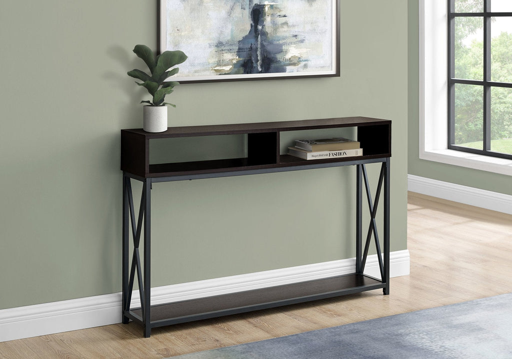 Monarch Specialties I 3574 Accent Table, Console, Entryway, Narrow, Sofa, Living Room, Bedroom, Metal, Laminate, Brown, Black, Contemporary, Modern - - Mounts For Less