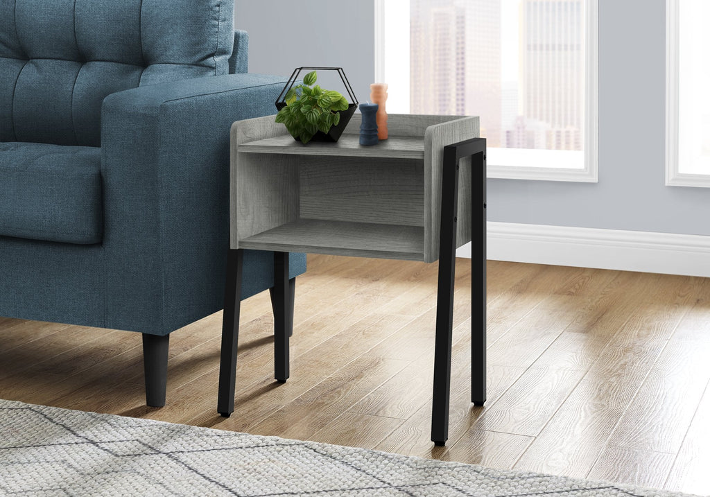 Monarch Specialties I 3591 Accent Table, Side, End, Nightstand, Lamp, Living Room, Bedroom, Metal, Laminate, Grey, Black, Contemporary, Modern - - Mounts For Less