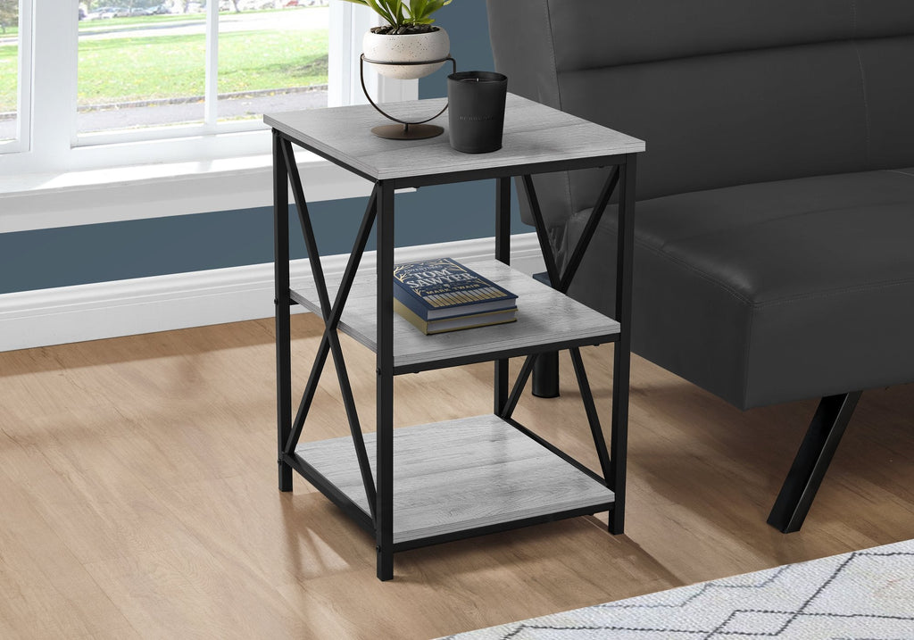 Monarch Specialties I 3596 Accent Table, Side, End, Nightstand, Lamp, Living Room, Bedroom, Metal, Laminate, Grey, Black, Contemporary, Modern - - Mounts For Less