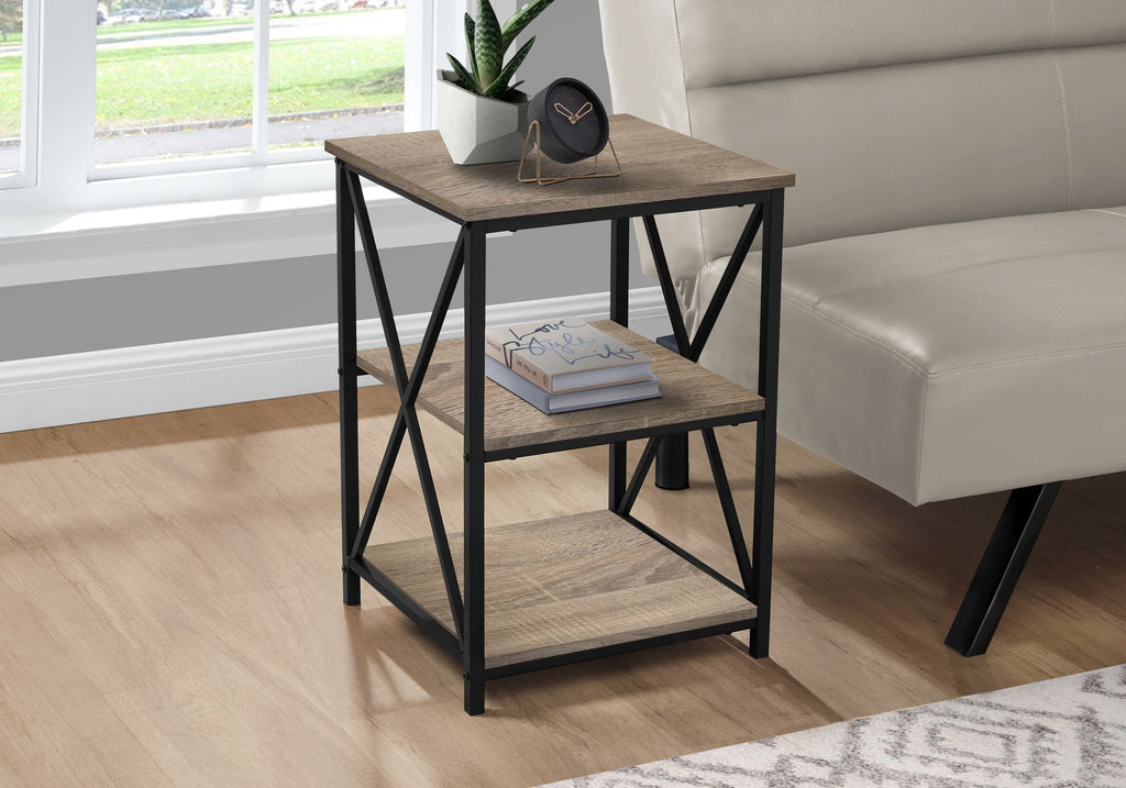 Monarch Specialties I 3597 Accent Table, Side, End, Nightstand, Lamp, Living Room, Bedroom, Metal, Laminate, Brown, Black, Contemporary, Modern - - Mounts For Less