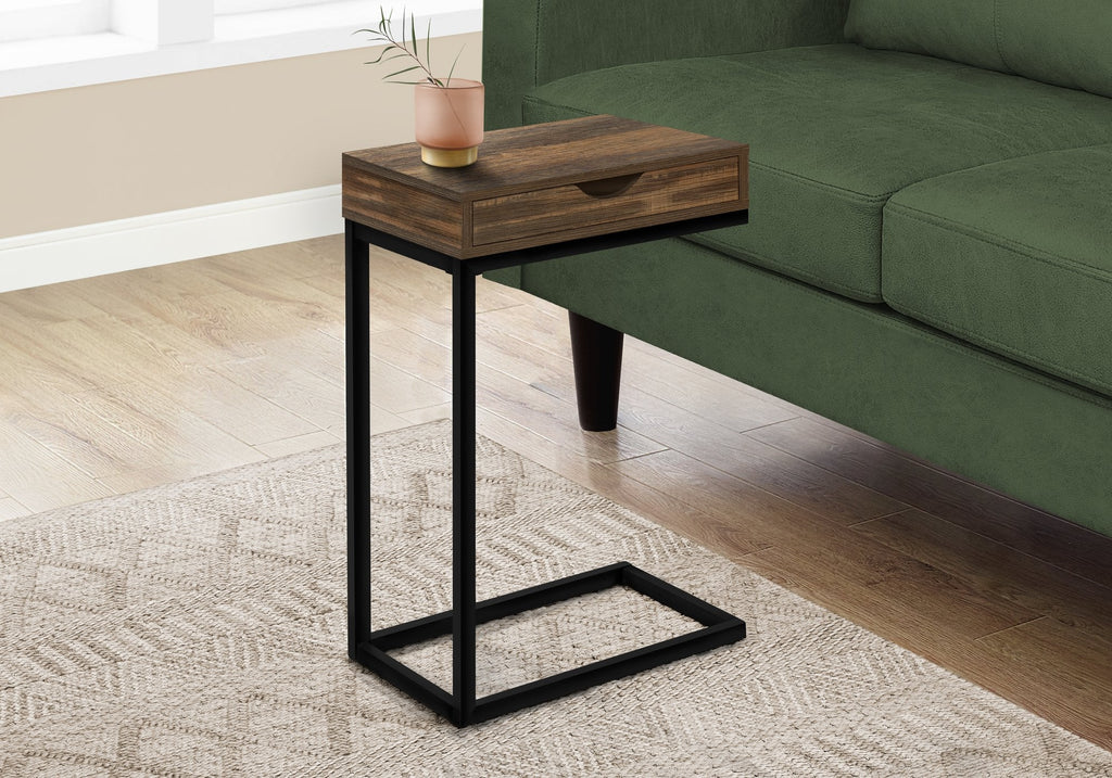 Monarch Specialties I 3602 Accent Table, C-shaped, End, Side, Snack, Storage Drawer, Living Room, Bedroom, Metal, Laminate, Brown, Black, Contemporary, Modern - - Mounts For Less