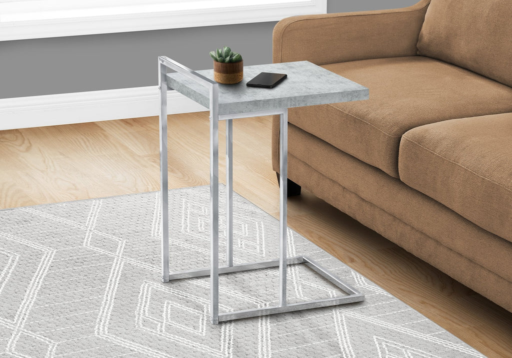 Monarch Specialties I 3639 Accent Table, C-shaped, End, Side, Snack, Living Room, Bedroom, Metal, Laminate, Grey, Chrome, Contemporary, Modern - - Mounts For Less