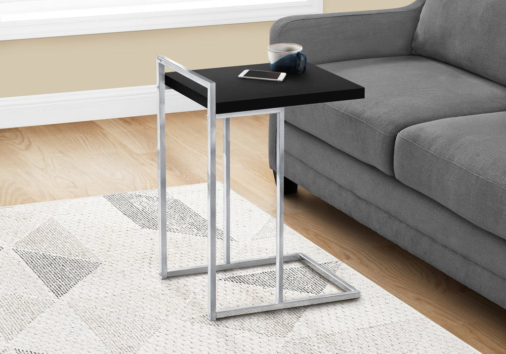 Monarch Specialties I 3640 Accent Table, C-shaped, End, Side, Snack, Living Room, Bedroom, Metal, Laminate, Black, Chrome, Contemporary, Modern - - Mounts For Less
