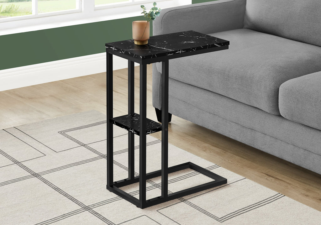 Monarch Specialties I 3674 Accent Table, C-shaped, End, Side, Snack, Living Room, Bedroom, Metal, Laminate, Black Marble Look, Contemporary, Modern - - Mounts For Less