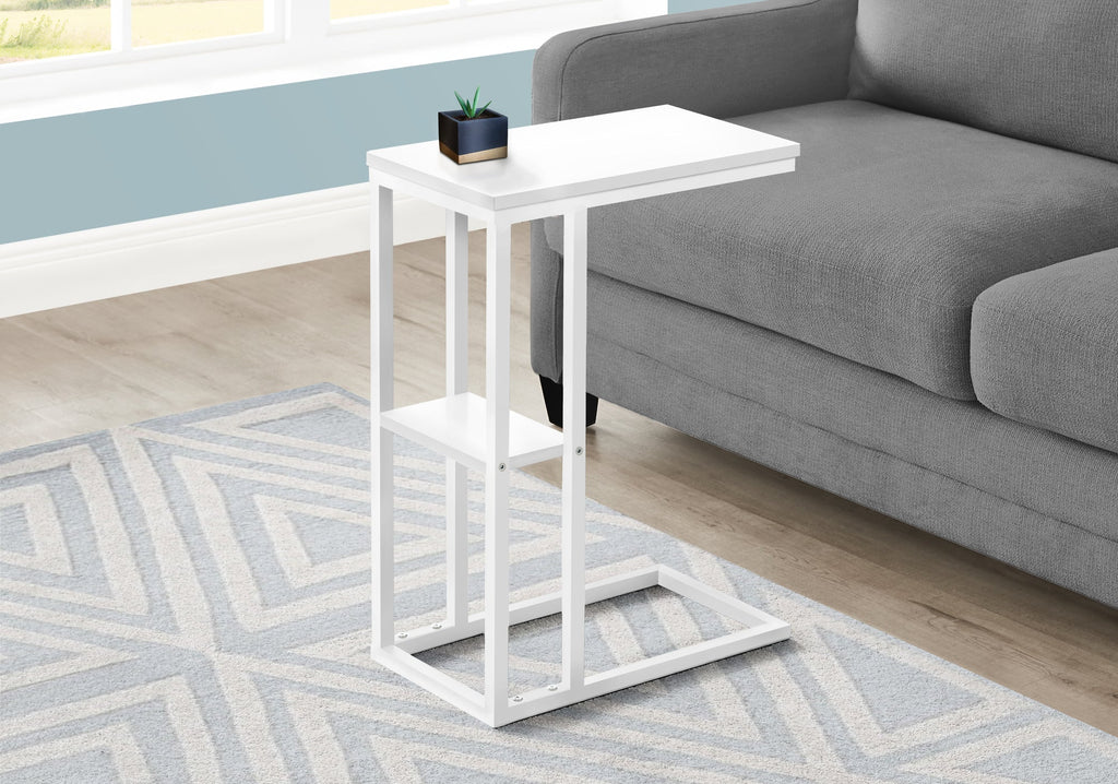 Monarch Specialties I 3676 Accent Table, C-shaped, End, Side, Snack, Living Room, Bedroom, Metal, Laminate, White, Contemporary, Modern - - Mounts For Less