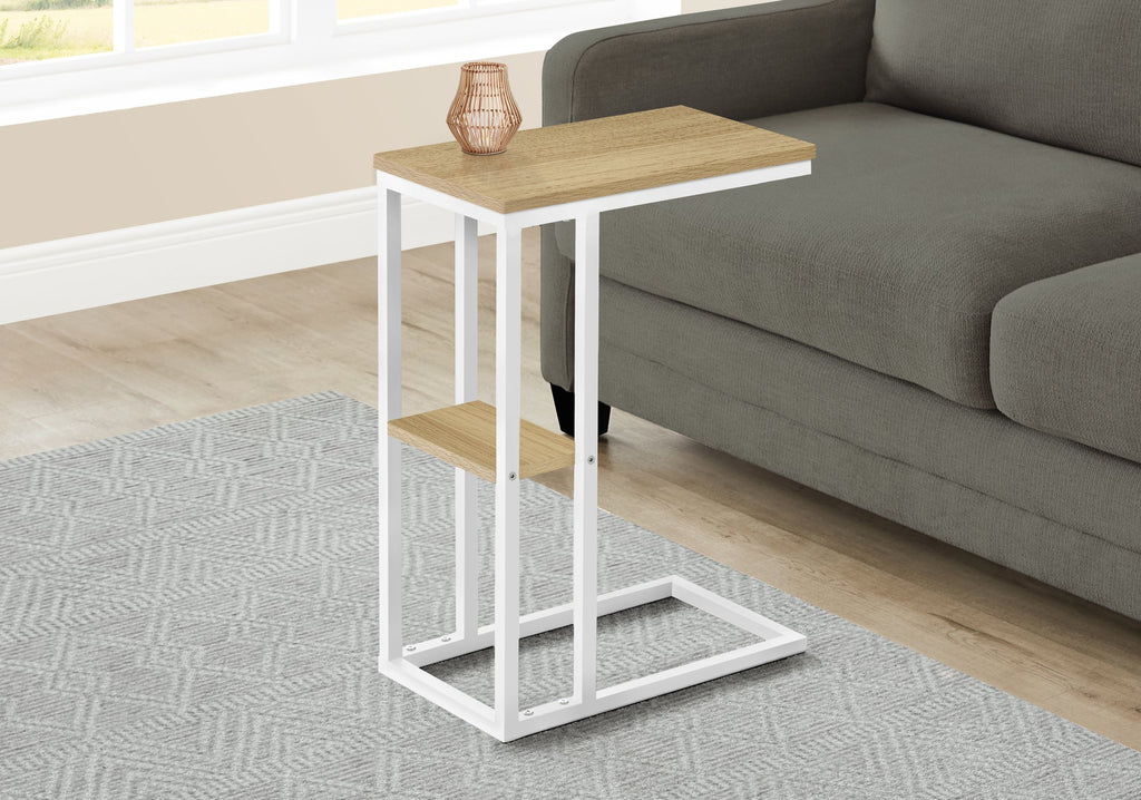Monarch Specialties I 3677 Accent Table, C-shaped, End, Side, Snack, Living Room, Bedroom, Metal, Laminate, Natural, White, Contemporary, Modern - - Mounts For Less