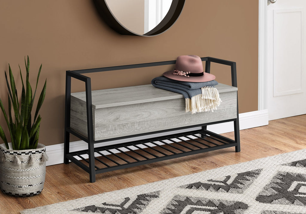 Monarch Specialties I 4500 Bench, Entryway, Hallway, Storage, 42" Rectangular, Metal, Laminate, Grey, Black, Contemporary, Modern - - Mounts For Less