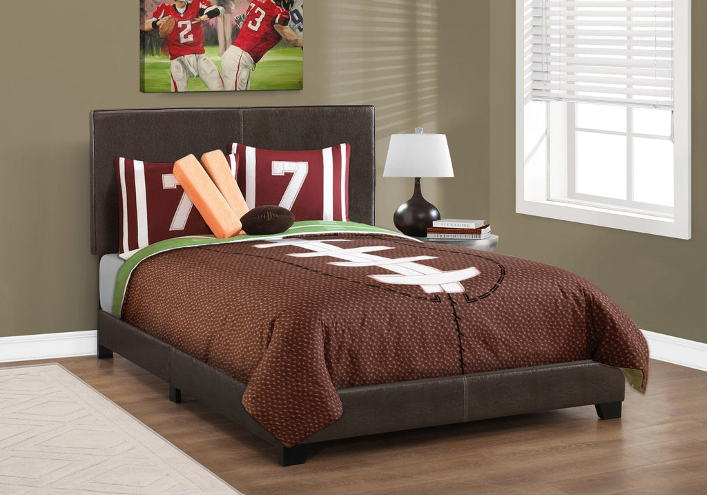 Monarch Specialties I 5910F Bed, Full Size, Platform, Bedroom, Frame, Upholstered, Pu Leather Look, Wood Legs, Brown, Transitional - - Mounts For Less