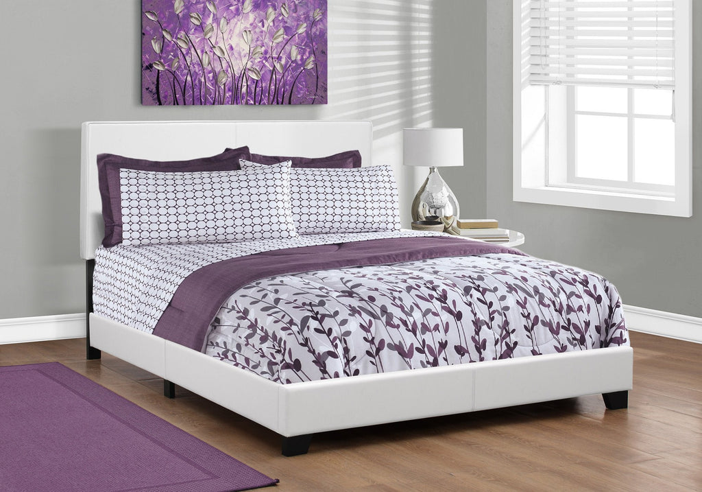 Monarch Specialties I 5911Q Bed, Queen Size, Platform, Bedroom, Frame, Upholstered, Pu Leather Look, Wood Legs, White, Transitional - - Mounts For Less