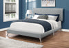 Monarch Specialties I 5950Q Bed, Queen Size, Platform, Bedroom, Frame, Upholstered, Linen Look, Metal Legs, Grey, Chrome, Contemporary, Modern - - Mounts For Less