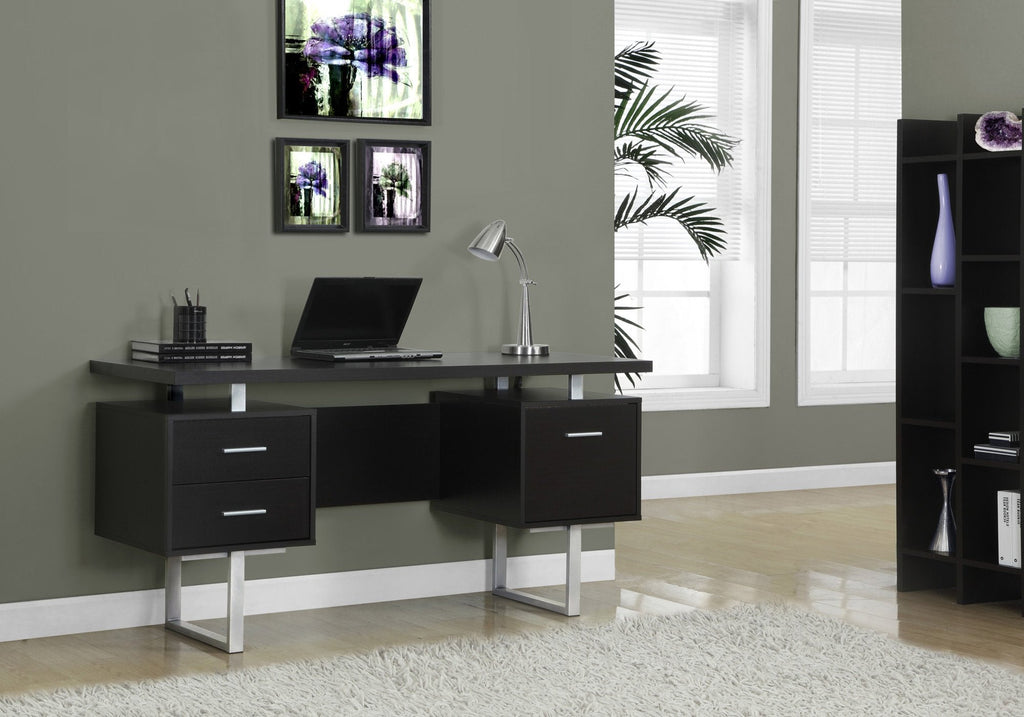 Monarch Specialties I 7080 Computer Desk, Home Office, Laptop, Left, Right Set-up, Storage Drawers, 60"l, Work, Metal, Laminate, Brown, Grey, Contemporary, Modern - - Mounts For Less