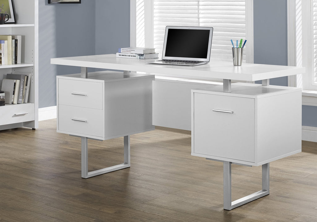 Monarch Specialties I 7081 Computer Desk, Home Office, Laptop, Left, Right Set-up, Storage Drawers, 60"l, Work, Metal, Laminate, White, Grey, Contemporary, Modern - - Mounts For Less