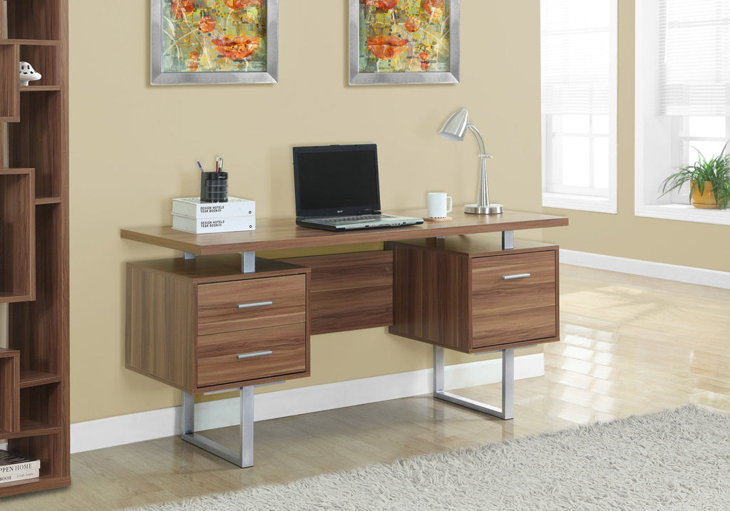 Monarch Specialties I 7083 Computer Desk, Home Office, Laptop, Left, Right Set-up, Storage Drawers, 60"l, Work, Metal, Laminate, Walnut, Grey, Contemporary, Modern - - Mounts For Less