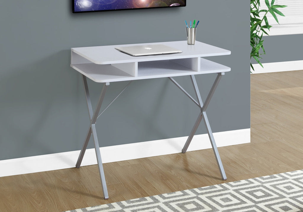 Monarch Specialties I 7100 Computer Desk, Home Office, Laptop, Storage Shelves, 31"l, Work, Metal, Laminate, White, Grey, Contemporary, Modern - - Mounts For Less