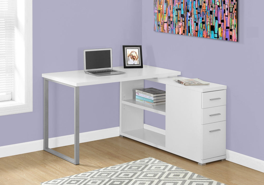 Monarch Specialties I 7133 Computer Desk, Home Office, Corner, Left, Right Set-up, Storage Drawers, L Shape, Work, Laptop, Metal, Laminate, White, Grey, Contemporary, Modern - - Mounts For Less