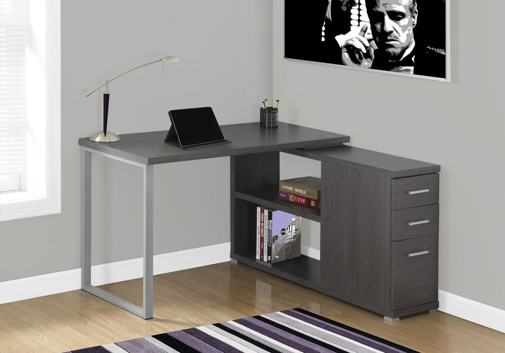 Monarch Specialties I 7135 Computer Desk, Home Office, Corner, Left, Right Set-up, Storage Drawers, L Shape, Work, Laptop, Metal, Laminate, Grey, Contemporary, Modern - - Mounts For Less