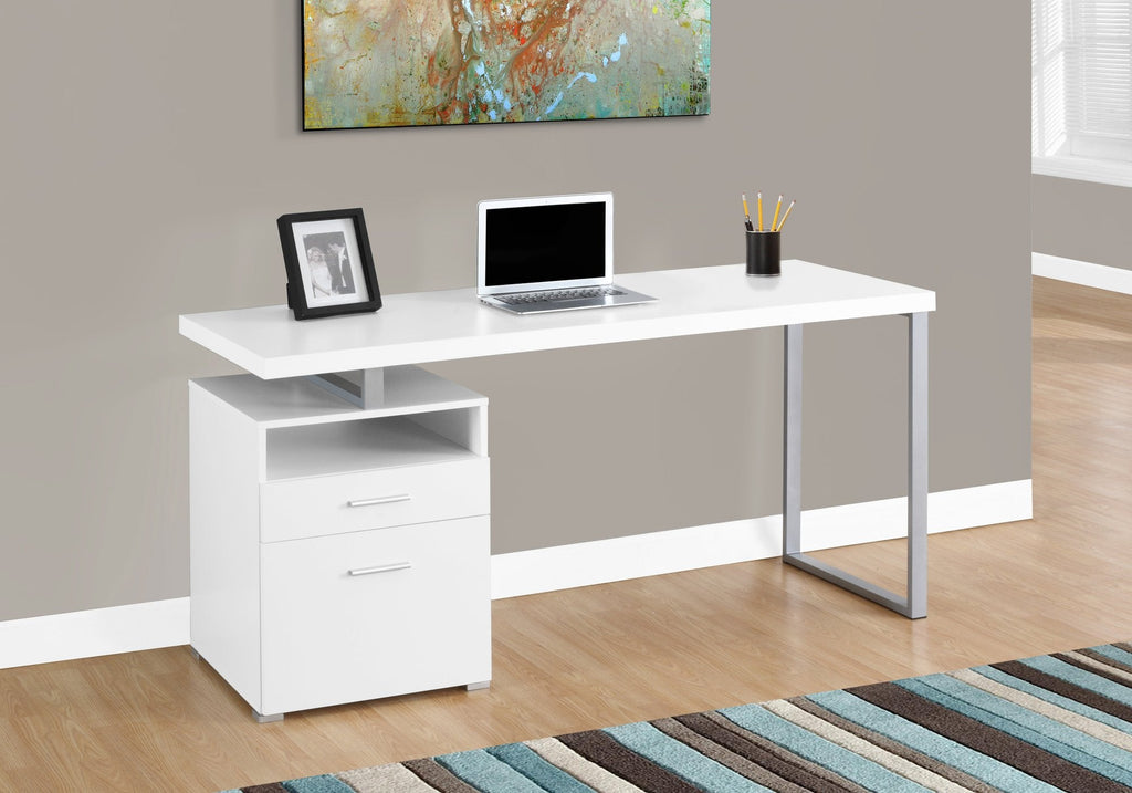 Monarch Specialties I 7144 Computer Desk, Home Office, Laptop, Left, Right Set-up, Storage Drawers, 60"l, Work, Metal, Laminate, White, Grey, Contemporary, Modern - - Mounts For Less
