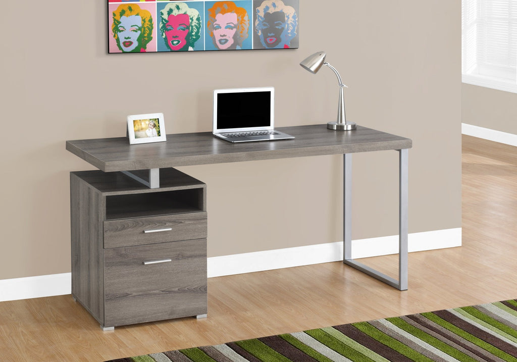 Monarch Specialties I 7145 Computer Desk, Home Office, Laptop, Left, Right Set-up, Storage Drawers, 60"l, Work, Metal, Laminate, Brown, Grey, Contemporary, Modern - - Mounts For Less