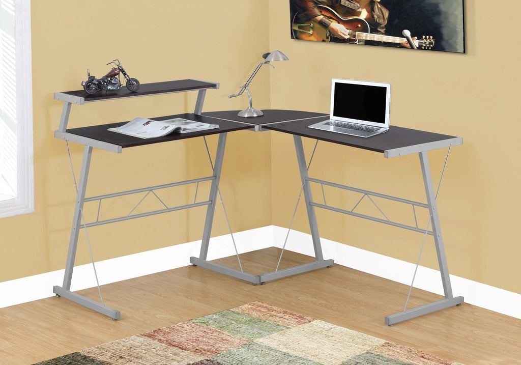 Monarch Specialties I 7171 Computer Desk, Home Office, Corner, L Shape, Work, Laptop, Metal, Laminate, Brown, Grey, Contemporary, Modern - - Mounts For Less