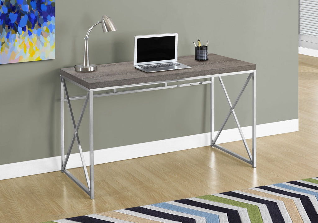 Monarch Specialties I 7204 Computer Desk, Home Office, Laptop, Work, Metal, Laminate, Brown, Chrome, Contemporary, Modern - - Mounts For Less