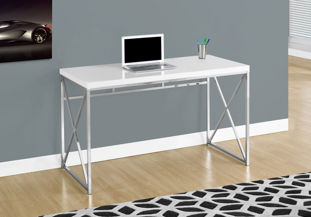 Monarch Specialties I 7205 Computer Desk, Home Office, Laptop, Work, Metal, Laminate, Glossy White, Chrome, Contemporary, Modern - - Mounts For Less