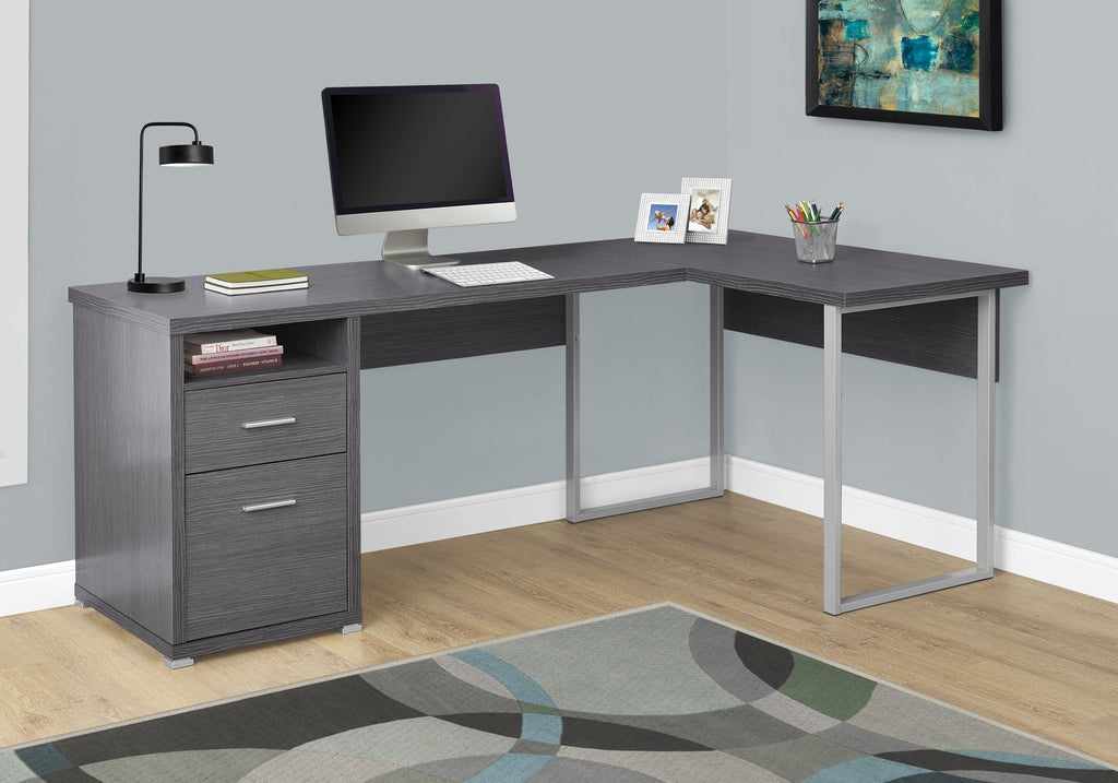 Monarch Specialties I 7257 Computer Desk, Home Office, Corner, Left, Right Set-up, Storage Drawers, 80"l, L Shape, Work, Laptop, Metal, Laminate, Grey, Contemporary, Modern - - Mounts For Less