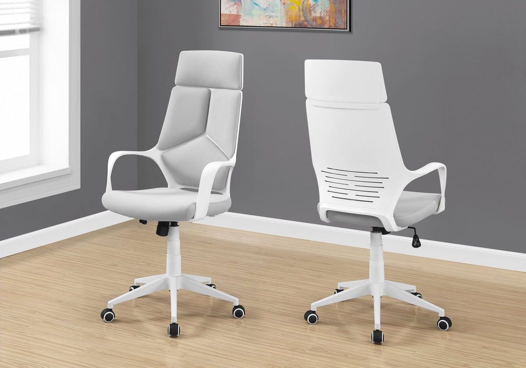 Monarch Specialties I 7270 Office Chair, Adjustable Height, Swivel, Ergonomic, Armrests, Computer Desk, Work, Metal, Fabric, White, Grey, Contemporary, Modern - - Mounts For Less