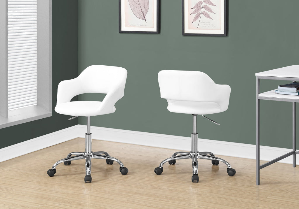 Monarch Specialties I 7299 Office Chair, Adjustable Height, Swivel, Ergonomic, Armrests, Computer Desk, Work, Metal, Pu Leather Look, White, Chrome, Contemporary, Modern - - Mounts For Less