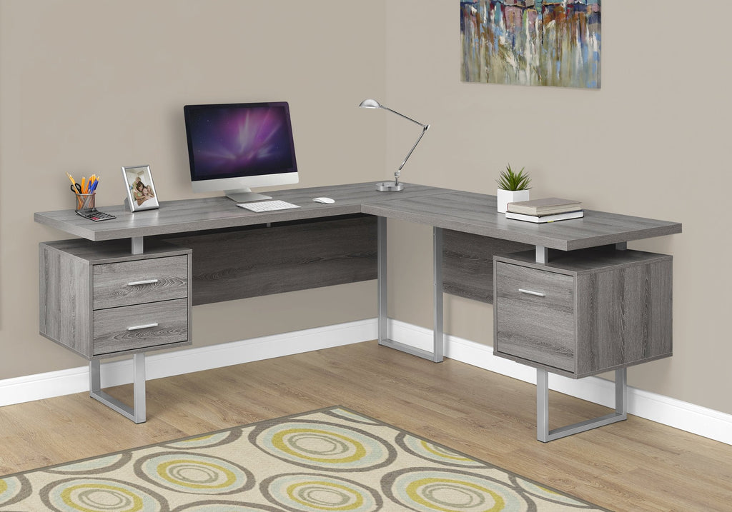 Monarch Specialties I 7304 Computer Desk, Home Office, Corner, Left, Right Set-up, Storage Drawers, 70"l, L Shape, Work, Laptop, Metal, Laminate, Brown, Grey, Contemporary, Modern - - Mounts For Less