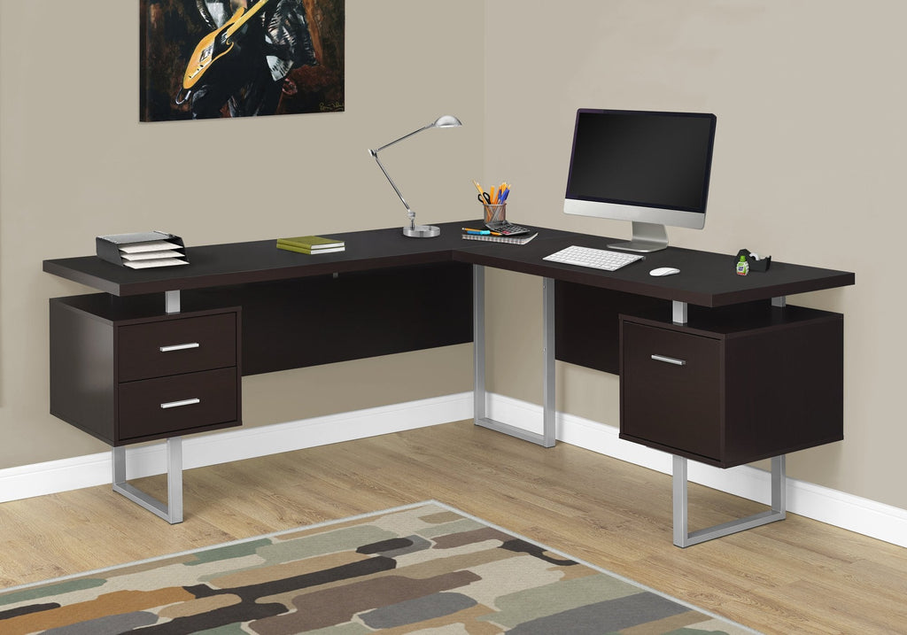 Monarch Specialties I 7305 Computer Desk, Home Office, Corner, Left, Right Set-up, Storage Drawers, 70"l, L Shape, Work, Laptop, Metal, Laminate, Brown, Grey, Contemporary, Modern - - Mounts For Less